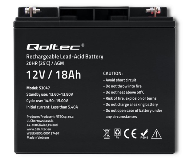 Qoltec Akumulator AGM 12V 18Ah - 1238929 - zdjęcie 2